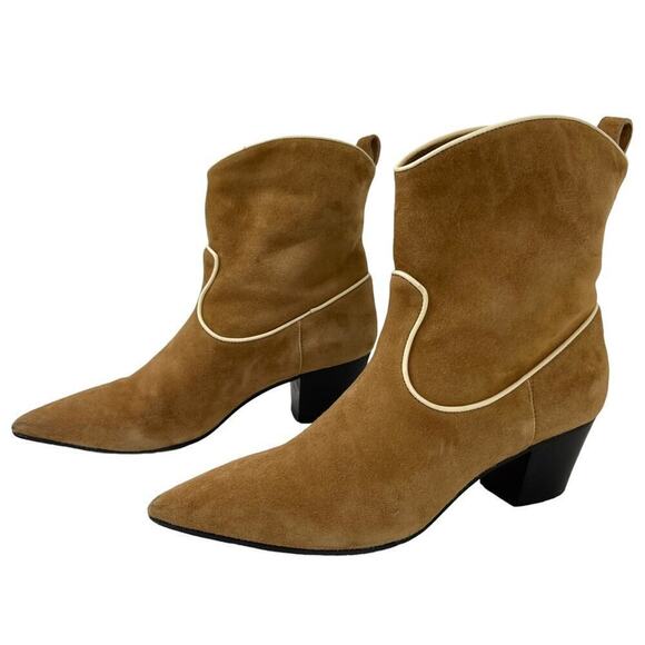 L`autre Chose Women's Leather Suede Pointed Western Heel Ankle Boots Size 38 Tan - Picture 3 of 15